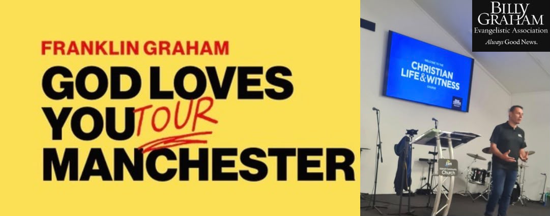 Tour poster for the Billy Graham Evengelistic Association Manchester tour